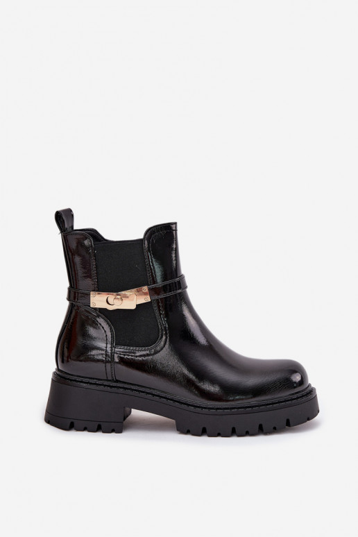 Bottines isolées et élégantes avec effet verni et talons décorés en noir Vivessa