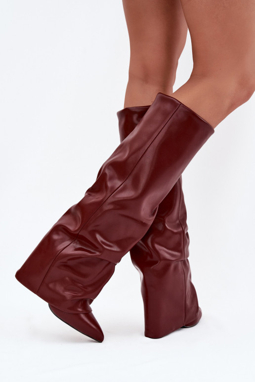 Bottes isolées pour femmes jusqu'au genou avec talons en bordeaux Elivira