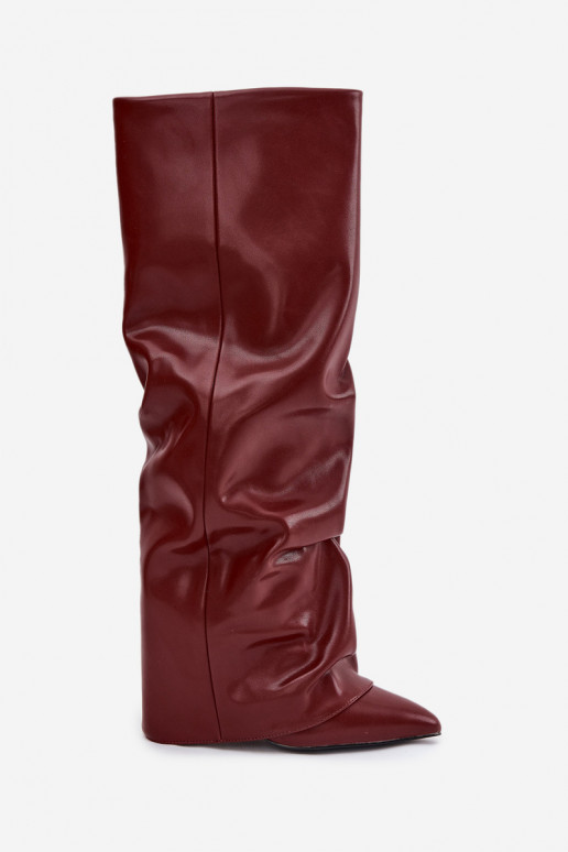 Bottes isolées pour femmes jusqu'au genou avec talons en bordeaux Elivira