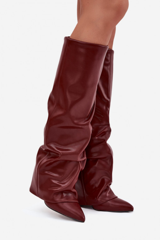 Bottes isolées pour femmes jusqu'au genou avec talons en bordeaux Elivira