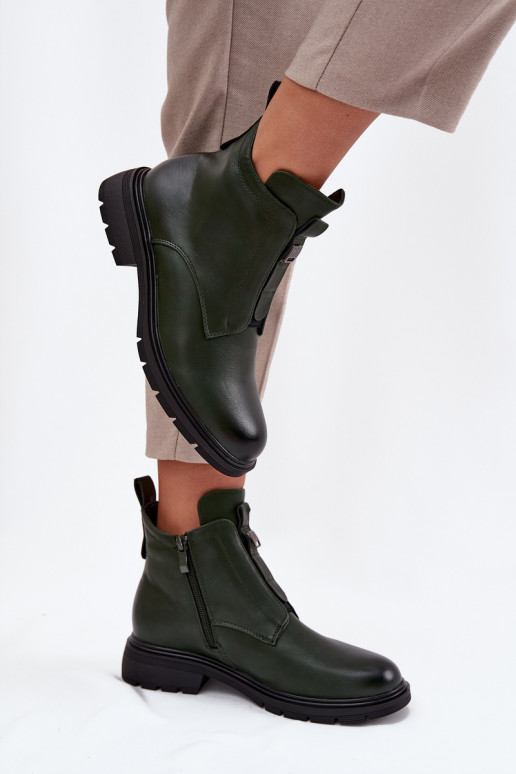 Bottines pour femmes doublées avec des détails décoratifs en kaki Roselle