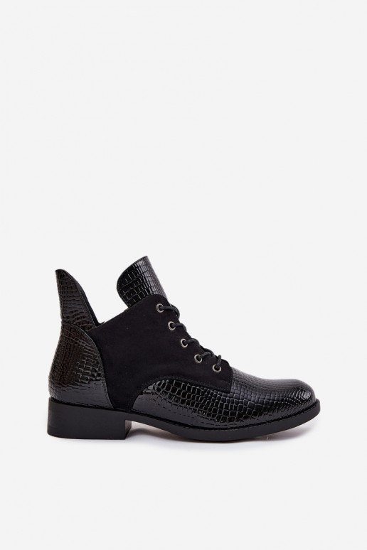 Bottines pour femmes noires avec effet verni et ornements Vinceza 16477