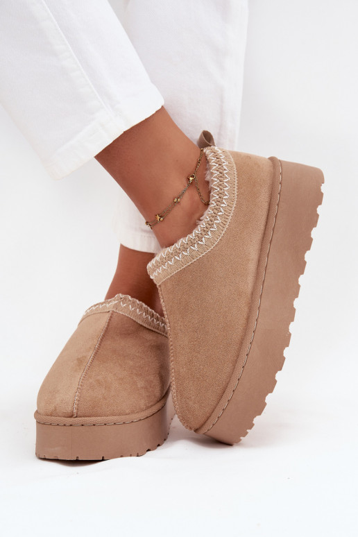 Bottes de neige basses couleur sable avec fleurs brodées et plateforme Taliah