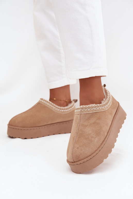 Bottes de neige basses couleur sable avec fleurs brodées et plateforme Taliah