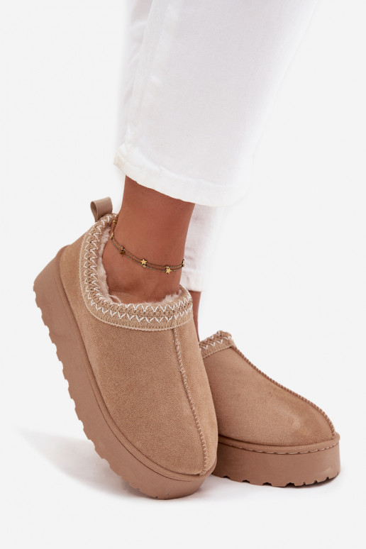 Bottes de neige basses couleur sable avec fleurs brodées et plateforme Taliah