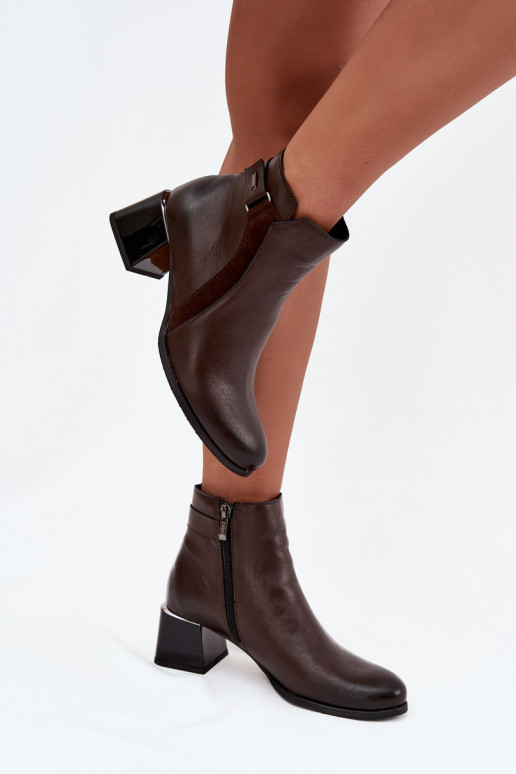 Bottines en cuir chaudes pour femmes avec talons, chocolat Zazoo 60563