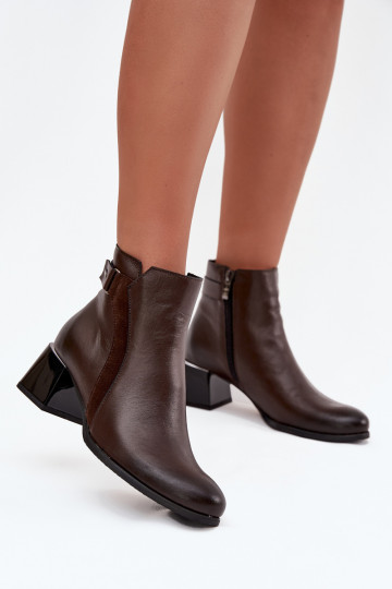 Bottines en cuir chaudes pour femmes avec talons, chocolat Zazoo 60563 2