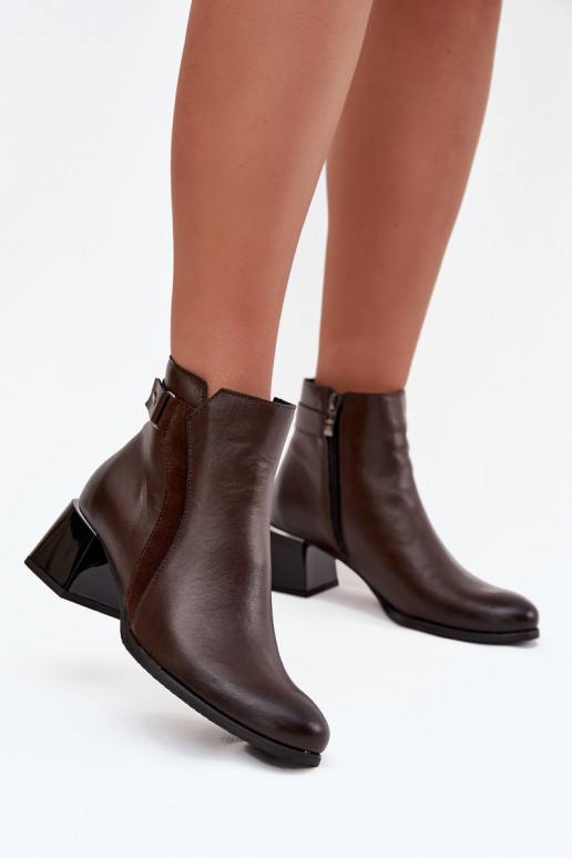 Bottines en cuir chaudes pour femmes avec talons, chocolat Zazoo 60563