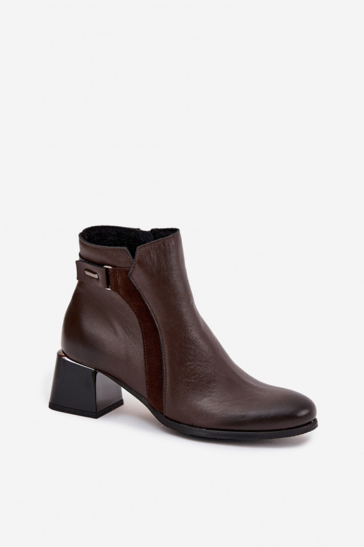 Bottines en cuir chaudes pour femmes avec talons, chocolat Zazoo 60563