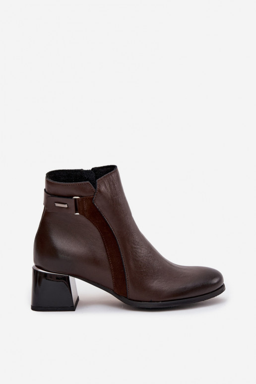 Bottines en cuir chaudes pour femmes avec talons, chocolat Zazoo 60563