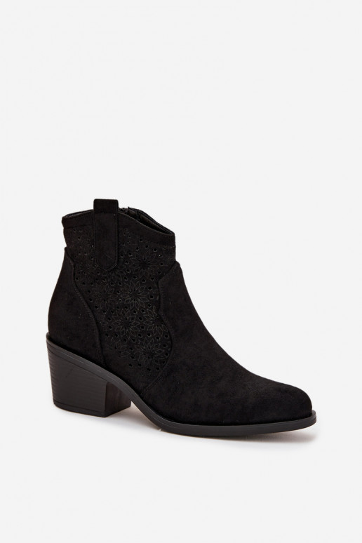 Bottines noires pour femmes avec éléments découpés et talons S.Barski HY52-529