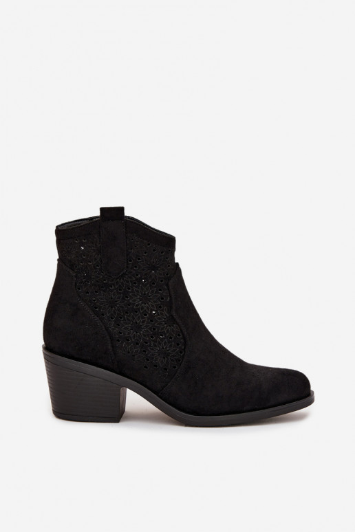 Bottines noires pour femmes avec éléments découpés et talons S.Barski HY52-529