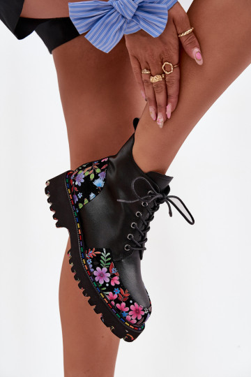 Bottines en cuir noires pour femmes chaudes avec fleurs Artiker 57C0180