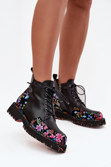 Bottines en cuir noires pour femmes chaudes avec fleurs Artiker 57C0180 2