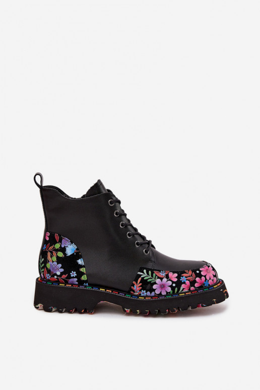 Bottines en cuir noires pour femmes chaudes avec fleurs Artiker 57C0180