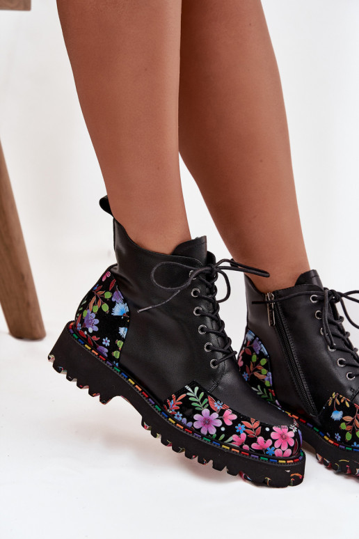 Bottines en cuir noires pour femmes chaudes avec fleurs Artiker 57C0180
