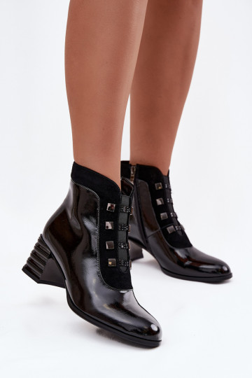 Bottines en cuir noires pour femmes avec effet verni D&A MR52-144 2