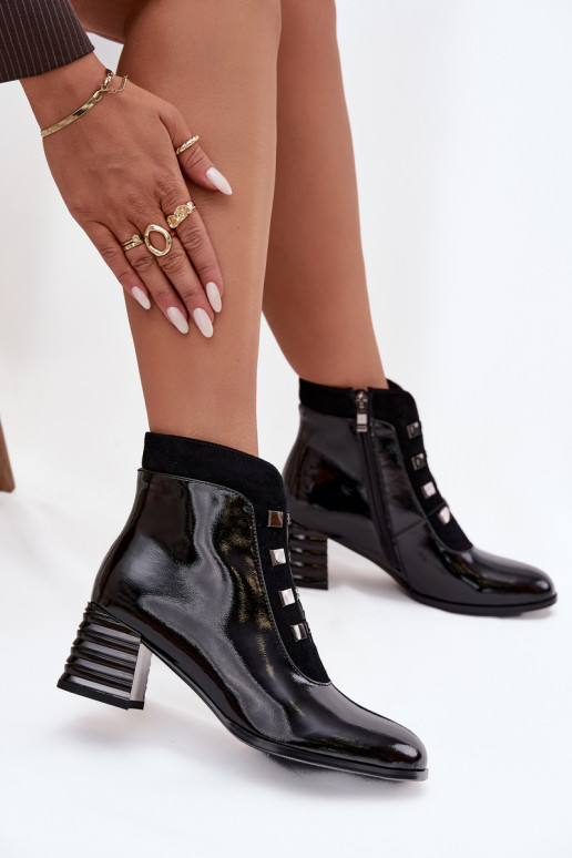Bottines en cuir noires pour femmes avec effet verni D&A MR52-144