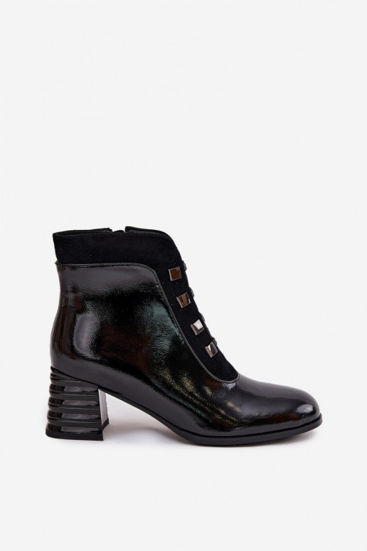 Bottines en cuir noires pour femmes avec effet verni D&A MR52-144