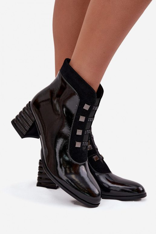 Bottines en cuir noires pour femmes avec effet verni D&A MR52-144