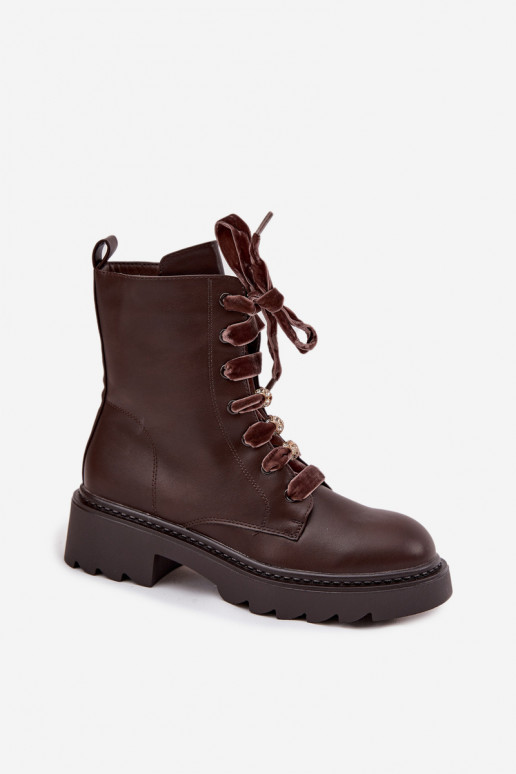 Bottines pour femmes chaudes avec lacets décoratifs CzekoladoĮe Elindra