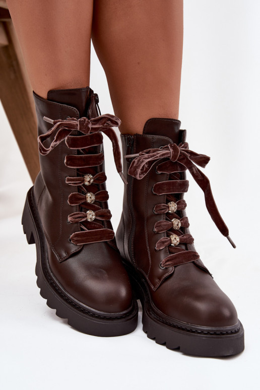Bottines pour femmes chaudes avec lacets décoratifs CzekoladoĮe Elindra