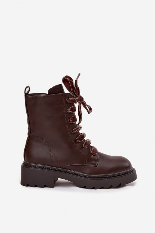 Bottines pour femmes chaudes avec lacets décoratifs CzekoladoĮe Elindra