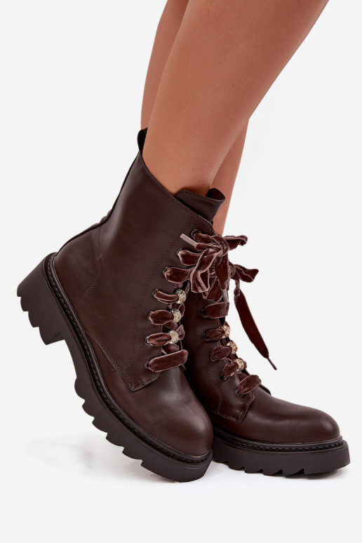 Bottines pour femmes chaudes avec lacets décoratifs CzekoladoĮe Elindra