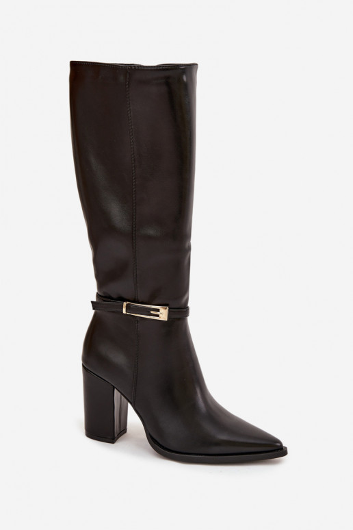 Bottes hautes isolées pour femmes noires avec talons et boucles Cirella