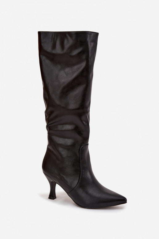 Bottes hautes noires pour femmes avec talons fins en simili cuir Karella