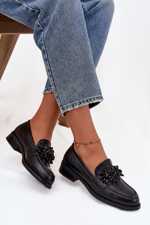 Mocassins noirs pour femmes avec ornements Murelle