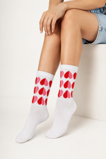 Chaussettes pour femmes avec cœurs couleur blanche
