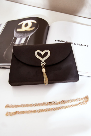 Sac enveloppe noir avec cœurs décoratifs en faux daim Evilinas
