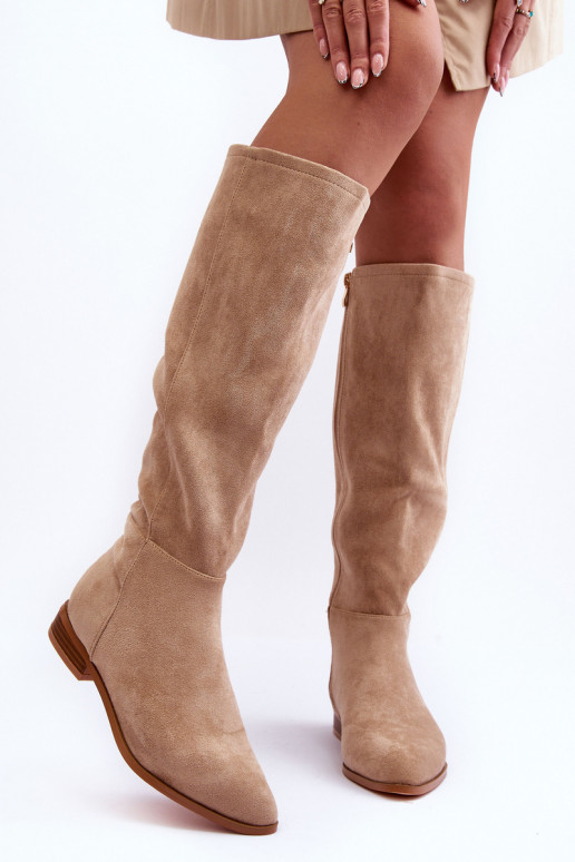 Bottes en daim hautes avec talons larges couleur sable Eelin