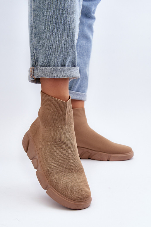 Chaussures de sport pour femmes avec tige type chaussette couleur sable Zirila