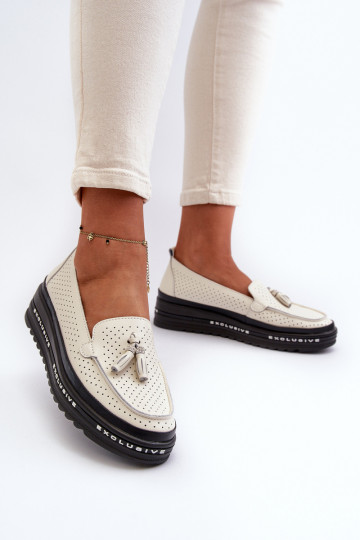 Mocassins pour femmes en cuir synthétique sur plateforme couleur sable Assetnima