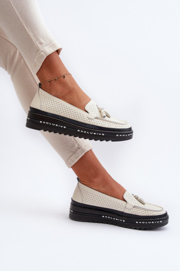 Mocassins pour femmes en cuir synthétique sur plateforme couleur sable Assetnima 2