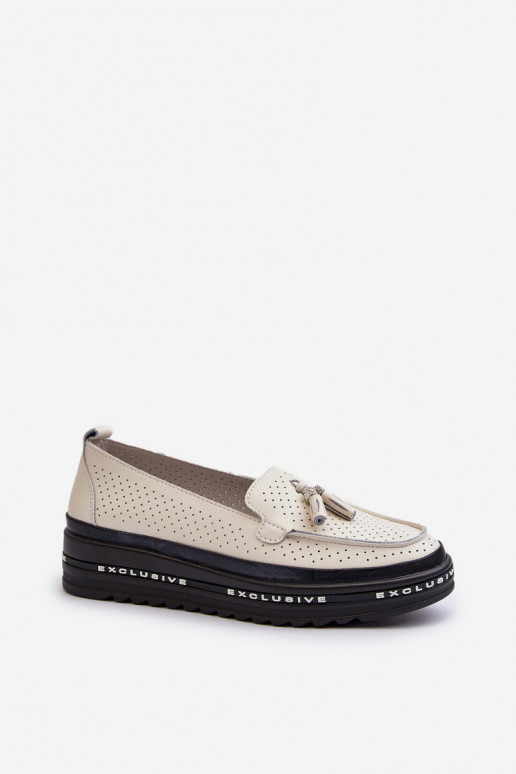 Mocassins pour femmes en cuir synthétique sur plateforme couleur sable Assetnima