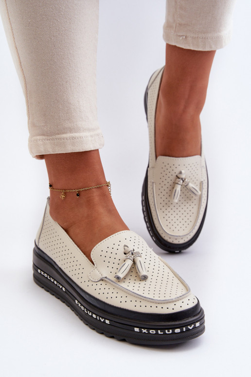 Mocassins pour femmes en cuir synthétique sur plateforme couleur sable Assetnima