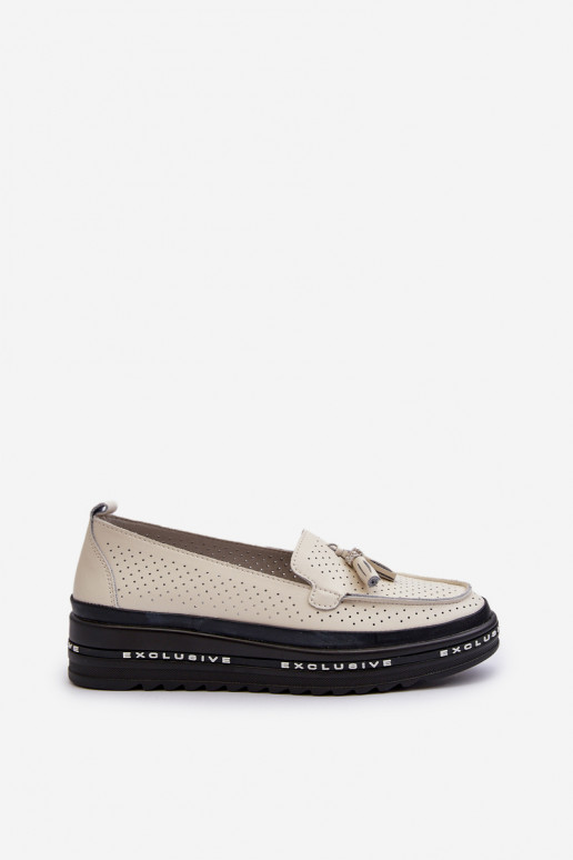 Mocassins pour femmes en cuir synthétique sur plateforme couleur sable Assetnima