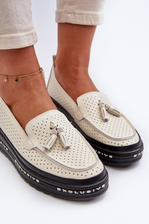 Mocassins pour femmes en cuir synthétique sur plateforme couleur sable Assetnima