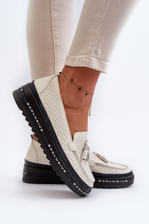 Mocassins pour femmes en cuir synthétique sur plateforme couleur sable Assetnima