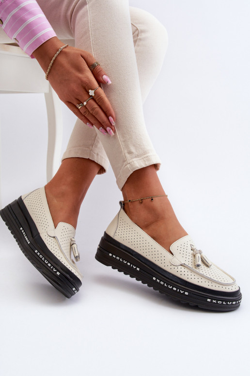Mocassins pour femmes en cuir synthétique sur plateforme couleur sable Assetnima