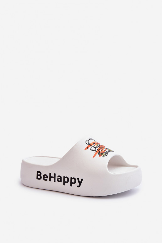 Chaussons pour femmes sur une semelle épaisse avec un ours en peluche en blanc clair Serefina