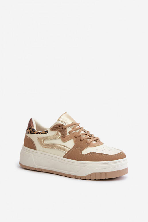 Baskets pour femmes en cuir synthétique avec plateforme et motifs léopard couleur sable Henizore