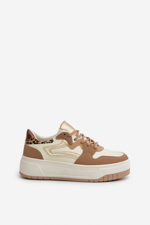 Baskets pour femmes en cuir synthétique avec plateforme et motifs léopard couleur sable Henizore