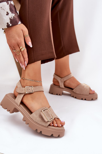 Sandales pour femmes en daim synthétique avec boucles couleur sable Gofielle