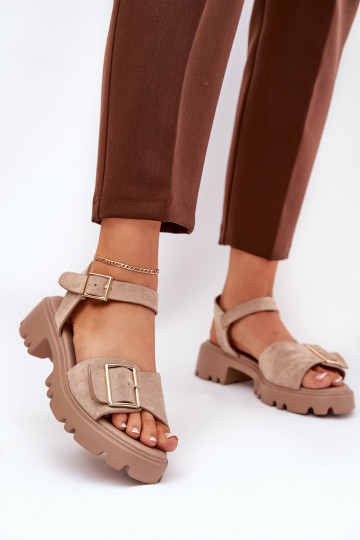 Sandales pour femmes en daim synthétique avec boucles couleur sable Gofielle 2