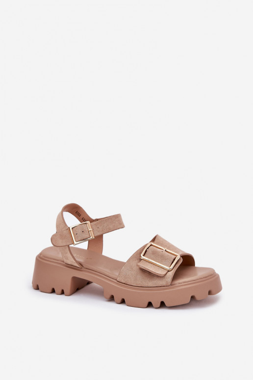 Sandales pour femmes en daim synthétique avec boucles couleur sable Gofielle
