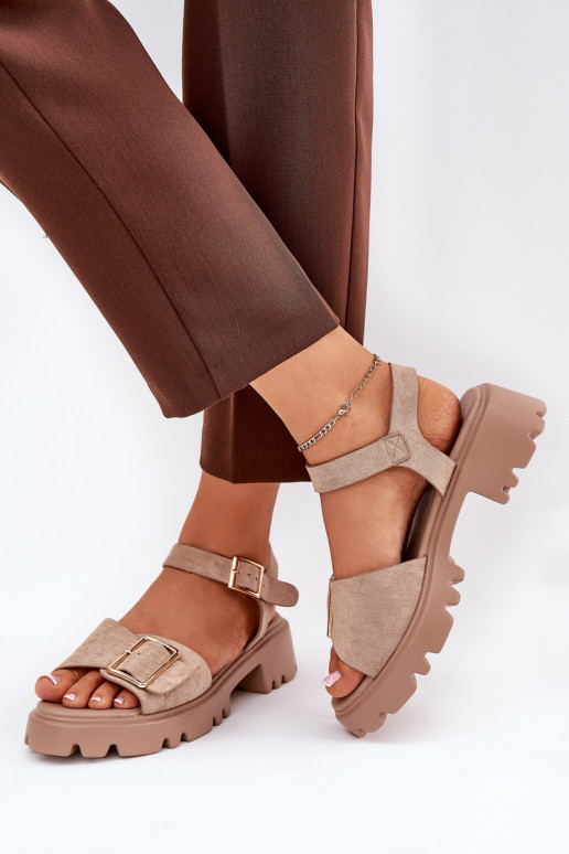 Sandales pour femmes en daim synthétique avec boucles couleur sable Gofielle